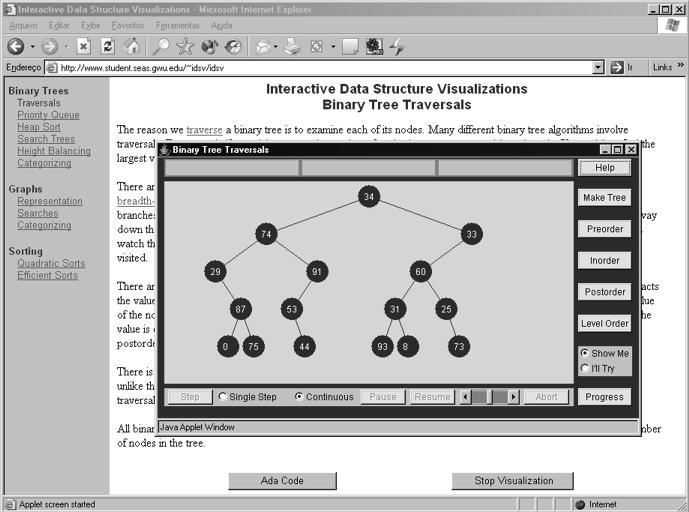 4 Figura 1.2: Interactive Data Structure Visualizations. 1.1.2 Verificadores Os Verificadores são aplicativos que possuem um objetivo primário um pouco diferente dos Visualizadores.