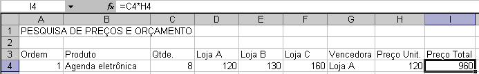 Unit. (célula H4): Selecione Inserir > Função... Procure a função SE Teste lógico: G4 = $D$3 Valor_se_verdadeiro: D4 Valor_se_falso: outro teste SE, como segue.