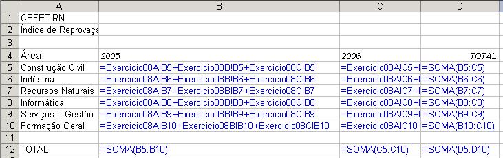 Saia da opção de grupo, clicando com o botão esquerdo do mouse em uma das planilhas que não faz parte do grupo (por exemplo: Exercicio08). 11. Salve o arquivo. 12.