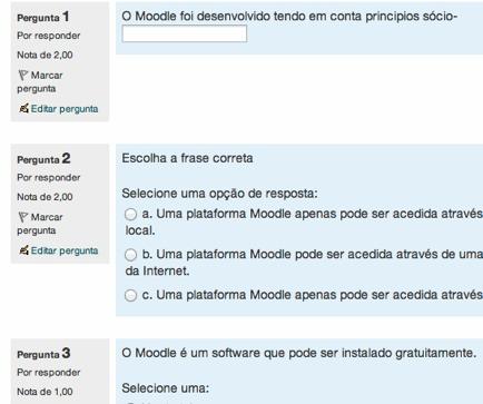 2.11-A Atividade Teste permite aos professores criarem testes com diversos tipos de perguntas.