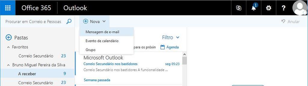 Enviar emails Nova mensagem No menu Nova e escolha Mensagem de e-mail () e é aberto um novo formulário de mensagem no painel de leitura (). A aparência do formulário é a seguinte:.