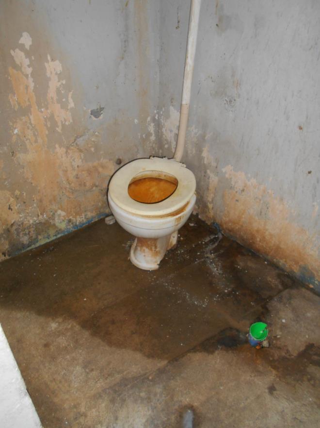 Cela de Seguro nas imagens, percebe-se o péssimo estado em que se encontram o vaso sanitário da cela, sujo e quebrado, e o chuveiro. V.