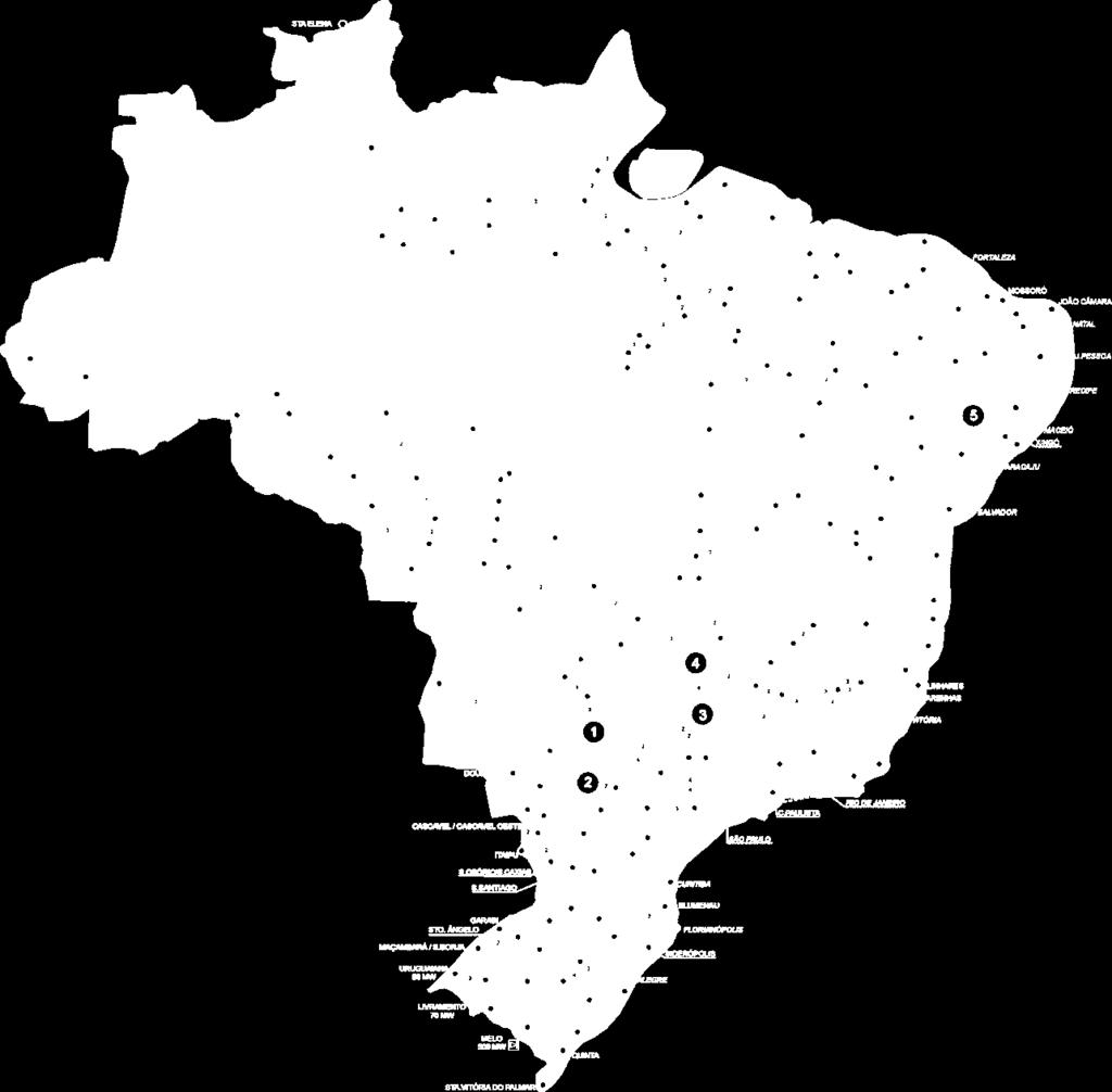 Projetos de Transmissão da Eletrobras em Construção Linha de Transmissão Eletrobras Linhas de transmissão da Eletrobras com Parceiros Atual Futuro Linhas de Transmissão de outras companhias 1 2 3 4 5