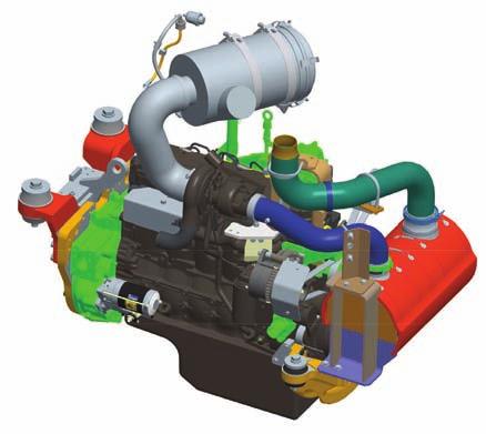 laminação. O motor é turboalimentado e conta com recursos de injeção direta de combustível e pós-resfriamento ar-ar para maximizar a potência com um consumo mínimo.
