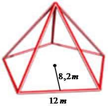 6 = = 120 cm 3 2) A figura abaixo representa uma pirâmide de base pentagonal com lados regulares medindo 12 metros