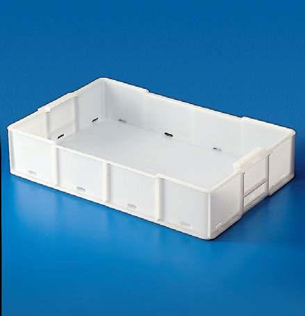 Stackable with recessed rim to allow ventilation. Bandeja baixa retangular com orifícios de drenagem em todos os lados. Dim. mm h mm Cap. lt 547 350x540 115 16 CUBETAS APILABLES HDPE De tipo apilable.