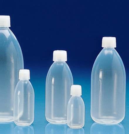NARROW NECK BOTTLES Bottles made of transparent fluorinated resin with high temperature and chemical resistance (-200 C / +250 C).