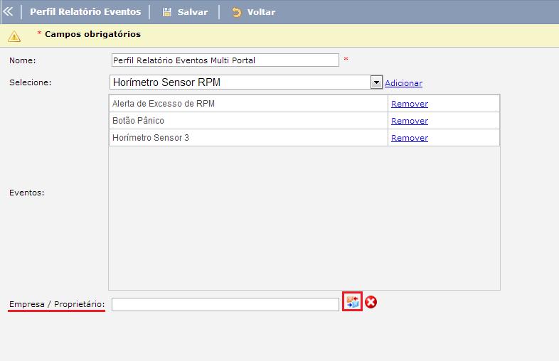 O usuário poderá vincular mais eventos ao perfil relatório caso seja necessário, para isto basta seguir os mesmos procedimentos descritos anteriormente.
