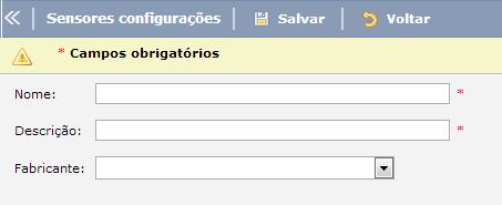 Para cadastrar um padrão basta clicar sobre o menu Sensores Padrões e em seguida em Novo, conforme exemplo acima.