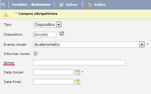 Nome: Digite o novo nome do evento para que este seja renomeado.