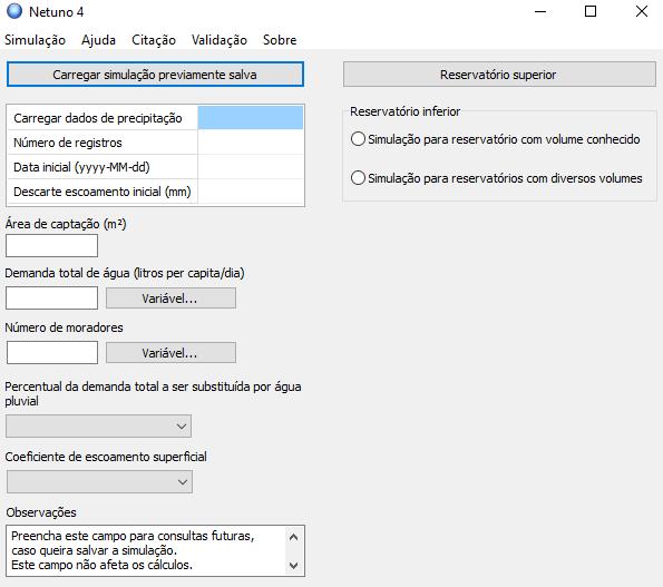 47 Figura 11 - interface do programa Netuno 4 No Netuno é possível analisar diversos volumes de reservatórios superior e inferior.