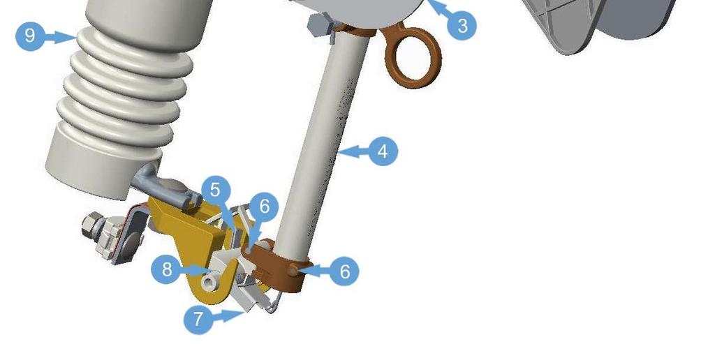 3 Lâmina de abertura em arco - Fabricada em aço inoxidável. 4- Tubo Fusível - Fibra vulcanizada recoberta de fibra de vidro e pintado com epoxi de alta resistência aos raios UV.