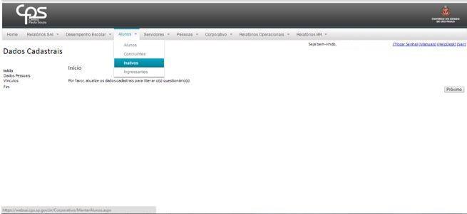 Alunos Inativos Descrição: Nessa atividade, o Diretor pode registrar os alunos Inativos (transferidos, desistentes, cancelados, trancados, evadidos, intercâmbio, etc.). 1.