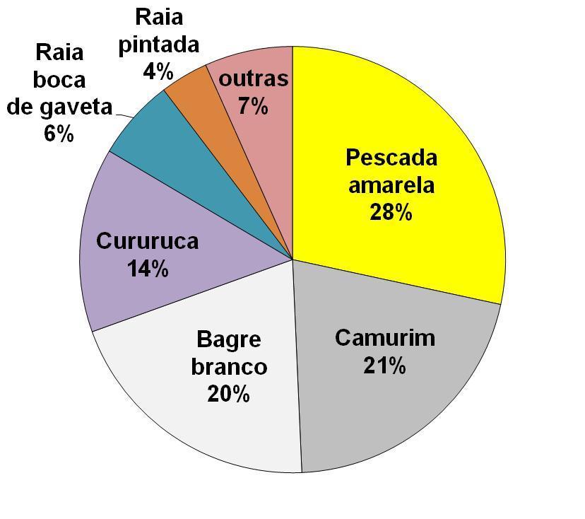 97 (a) (b) (c) Figura 12 - Participação relativa da dominância das espécies de peixes capturados pelos sistemas de pesca (a) curral de pesca / sem embarcação, (b) rede de emalhar treque / paquete e