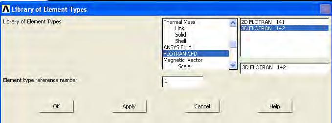 58 Figura 32 Escolha do Tipo de Elemento ( fliud141 ou fluid142 ) Se o elemento escolhido for o elemento fluid 141 a análise numérica