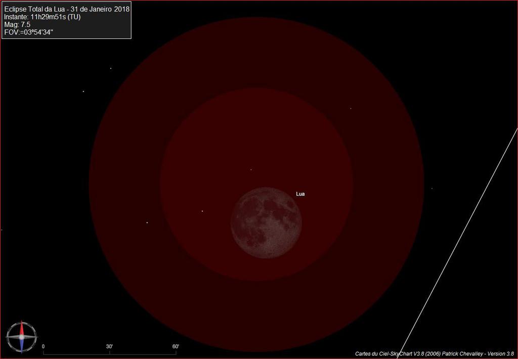 D) Eclipse Total da Lua 31/01/2018 Em 31 de janeiro teremos a ocorrência do primeiro eclipse lunar, cuja região de visibilidade total engloba grande parte do leste Asiático e do oceano pacífico,