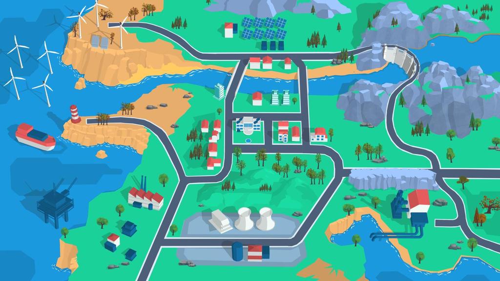 Software Educativo Mapa com 6 aventuras: Hídrica, Solar, Eólica, Combustíveis Fósseis, Nuclear e