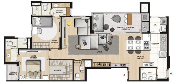 98m² 2 suítes(c/ living ampliado) 2º pavto