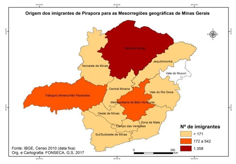 Em relação aos imigrantes de Minas Gerais selecionados por mesorregiões, identificouse maior volume do Norte de Minas (1.358) e nenhum imigrante da Mesorregião Vale do Mucuri (Figura 5).