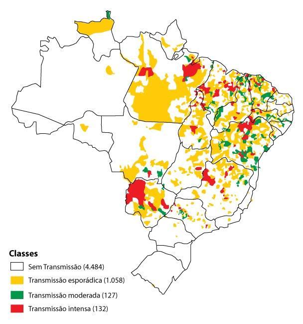 Figura 2. Distribuição de casos de Leishmaniose Visceral Humana no Brasil 2001-2008 Fonte: Ministério da Saúde (MS).