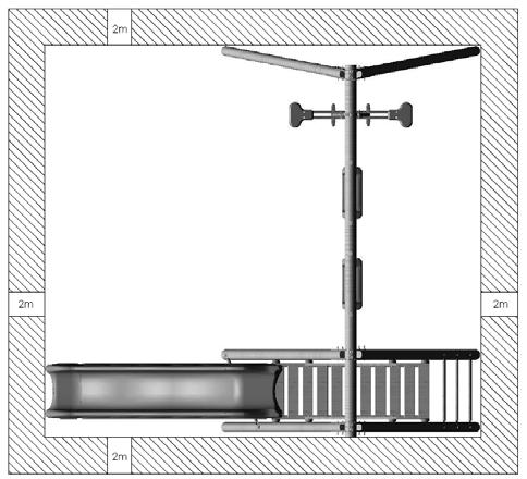 Notice N 8 - Rev B F UK D NL I SP P Zone de sécurité :,00 m. - aucun objet en appui sur le produit - Recouvrir le béton de 5 cm de terre meuble Safety area :,00 m.