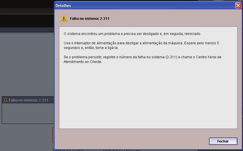 2. Configurações do sistema Janela de detalhes da falha Por padrão, a interface com o usuário abre automaticamente uma janela de