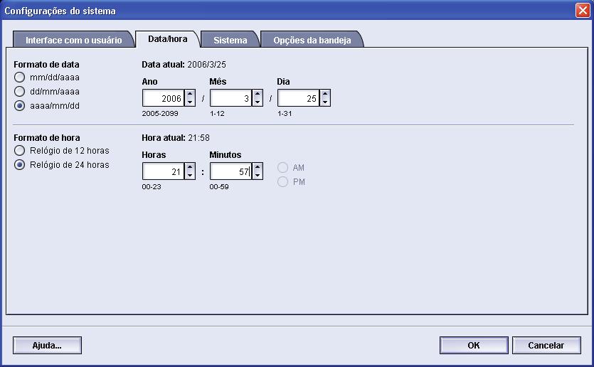 2. Configurações do sistema Configuração da data e hora Use esta função para definir a data e hora para o sistema.