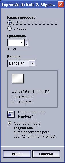 3. Perfis Execução de testes de impressão DICA: Antes de executar os testes de impressão, poderá ser necessário salvar o procedimento do perfil, sair da função Perfis, entrar em Perfis novamente,