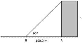 1. De um ponto do chão situado a 150 m de distância de um edifício, vê-se o topo do prédio sob um ângulo de 60º, como mostra a figura, desenhada sem escala. Se for adotado igual a a) 75,0 m.