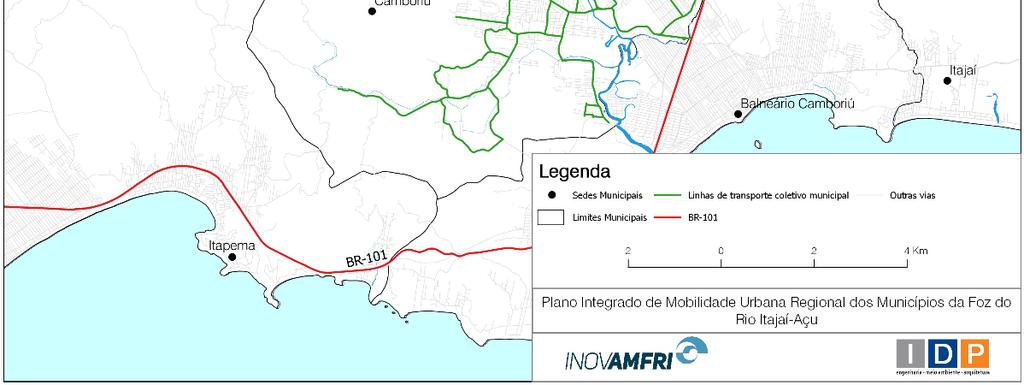 Figura 9 Linhas de transporte coletivo municipal em Camboriú Ilhota.