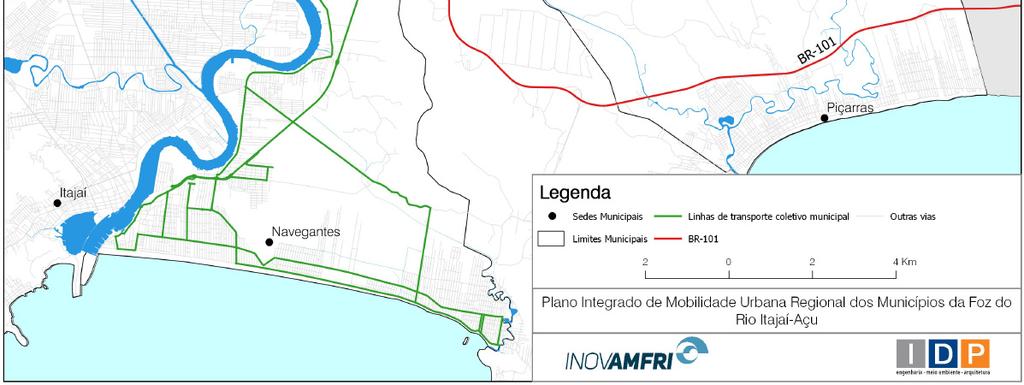 Figura 13 Linhas de transporte coletivo municipal em Navegantes Penha. O município de Penha não possui transporte público coletivo exclusivamente municipal.