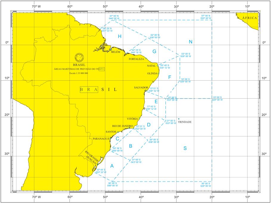 As informações meteorológicas de interesse do navegante, elaboradas pelo CHM, são: a) METEOROMARINHA; b) Previsões Especiais; c) Cartas Meteorológicas (Carta Sinótica); d) Produtos