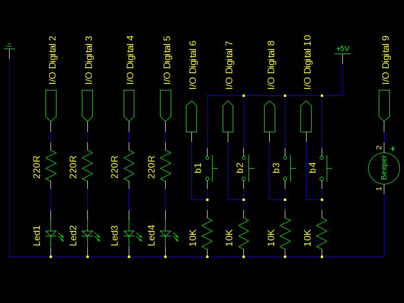 Programação O Circuito Jogo Genius: Esquema Essa figura representa um esquema eletrônico, com a ligação dos componentes.