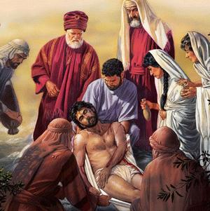E José tomou o corpo do Mestre, envolveu-o num fino lençol e O colocou no seu próprio sepulcro, rodando, para vedá-lo, uma grande pedra.
