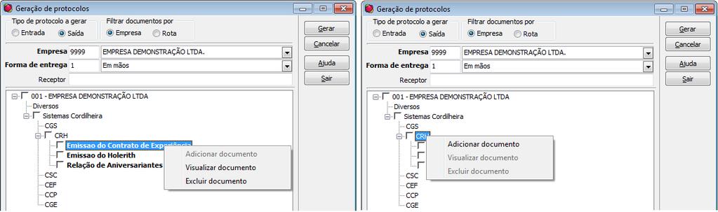 Botão direito do mouse sobre o documento. Botão direito do mouse sobre o módulo.