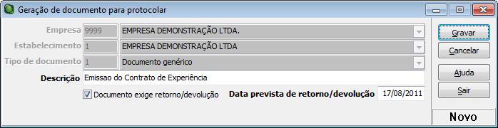 Esta opção de protocolar documento estará disponível em todos os módulos, para qualquer relatório emitido em tela. II.