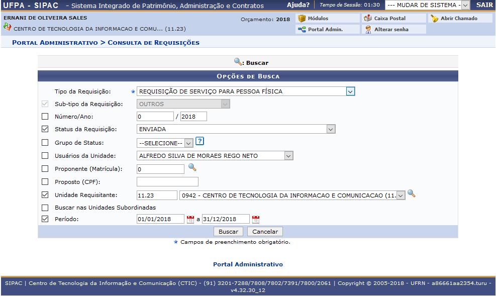 Acompanhamento da Requisição Para realizar a busca por uma