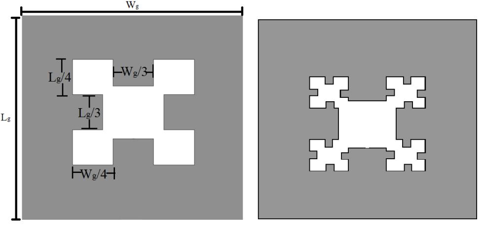 CAPÍTULO 3. FENDAS E ABERTURAS NO PLANO DE TERRA Os diferentes níveis podem ser implementados em antenas de microfita para testes em diferentes frequências de operação, como visto na Figura 3.2.