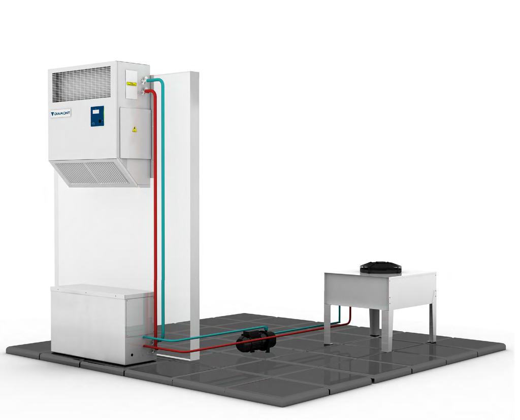 1.3.2. Condensação a Água Na condensação a água o calor removido do local é liberado para fora através de um trocador de placas usando água para condensar o fluido refrigerante.