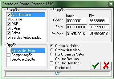 Espelho do cartão de ponto Informar o período de fechamento do cartão de ponto e pedir para imprimir Relatório Banco de horas Duas