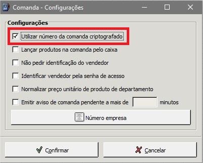 Para configuração das opções de local de entrega e prefixo numérico nas comandas criptografadas, deverá ser seguido o procedimento de acordo com o que consta nos tópicos 4 e 4.1.