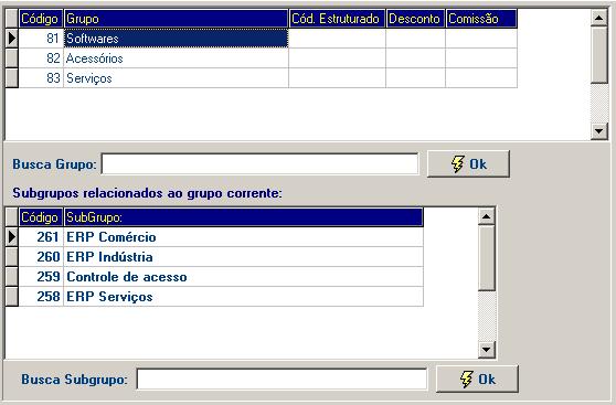 5 Tabelas/Grupos e Subgrupos Nessa tabela o usuário poderá cadastrar os grupos e subgrupos dos produtos / matérias primas.