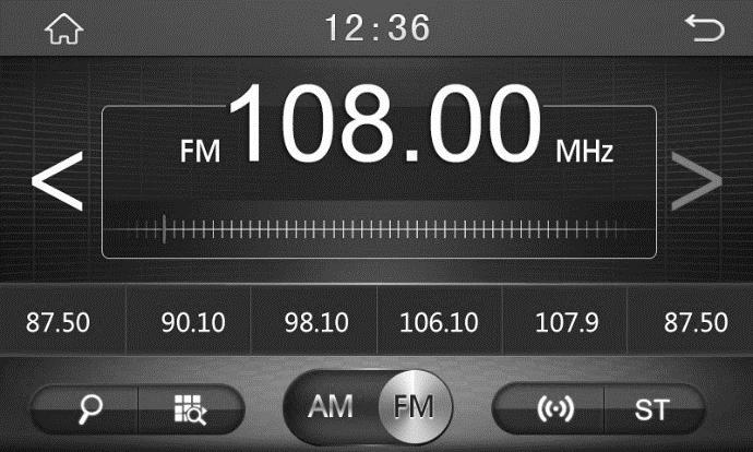Operações de rádio Entre no menu principal e depois toque no ícone [RADIO]. Selecione uma banda de rádio: AM ou FM 1. Tune 2.