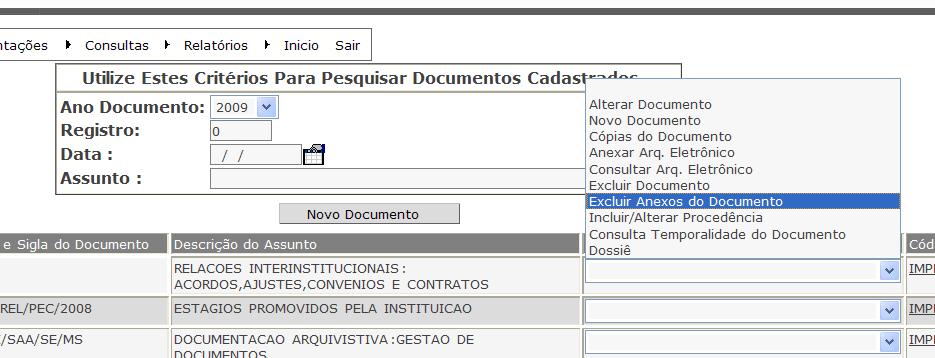 Excluir Anexos de Documento: O usuário poderá excluir o documento que anexou, sem precisará excluir todo o registro do