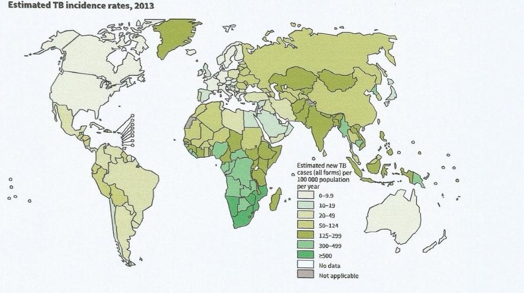 Figura 4 Distribuição global da Tuberculose. Fonte: WHO, 2014. O PNCT tem empreendido esforços no sentido de alcançar as metas recomendadas pela OMS.
