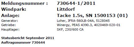 2. Resultados caixa de engrenagens WT 1 WF Littdorf 24.02.2011: Análise das condições Tempo de permanência 15.04.