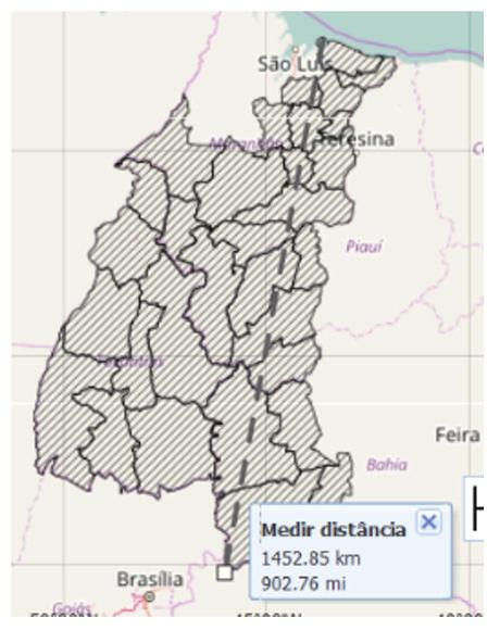 A distância entre eles é representada por uma linha pontilhada, como a mostrada na Figura 15. Para finalizar a medição de um segmento, basta dar um duplo clique no ponto final.