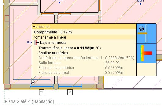 pontes térmicas lineares segundo a norma seleccionada, neste caso a EN ISO 10211, bastando para isso posicionar o cursor sobre uma determinada