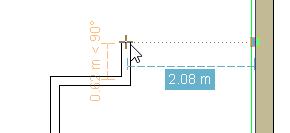 20 Desloque o cursor no sentido Y positivo até se detectar o alinhamento com o nó localizado à direita na parede exterior. Fig. 4.21 Prima com o.