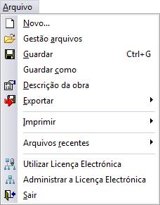 8 2. Menus 2.1. Arquivo Fig. 2.1 Novo Permite criar uma nova obra e especificar a pasta onde deseje que se guarde.